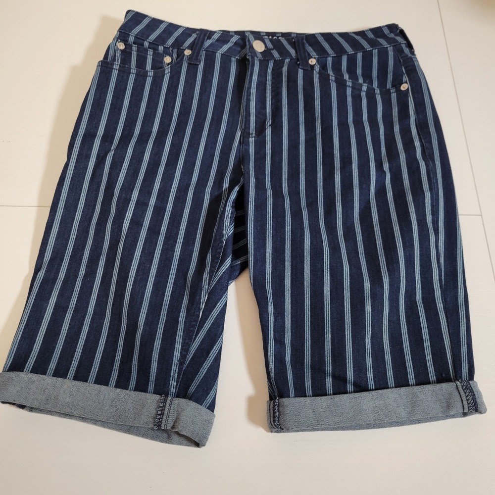 Baccini Denim Bermuda Shorts Size 6 Striped Stretch 5-Pocket Blue Womens 1506